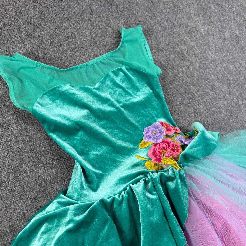 A Wish Come True Dance Costume LC Teal Velvet Floral Tulle Tutu Girls Kid's